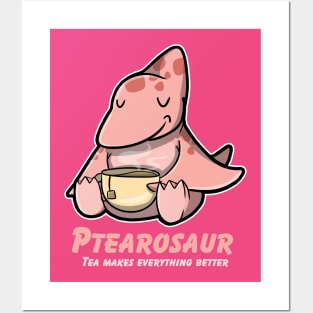 Cute Little Ptearosaur Drinking A Cup Of Tea Posters and Art